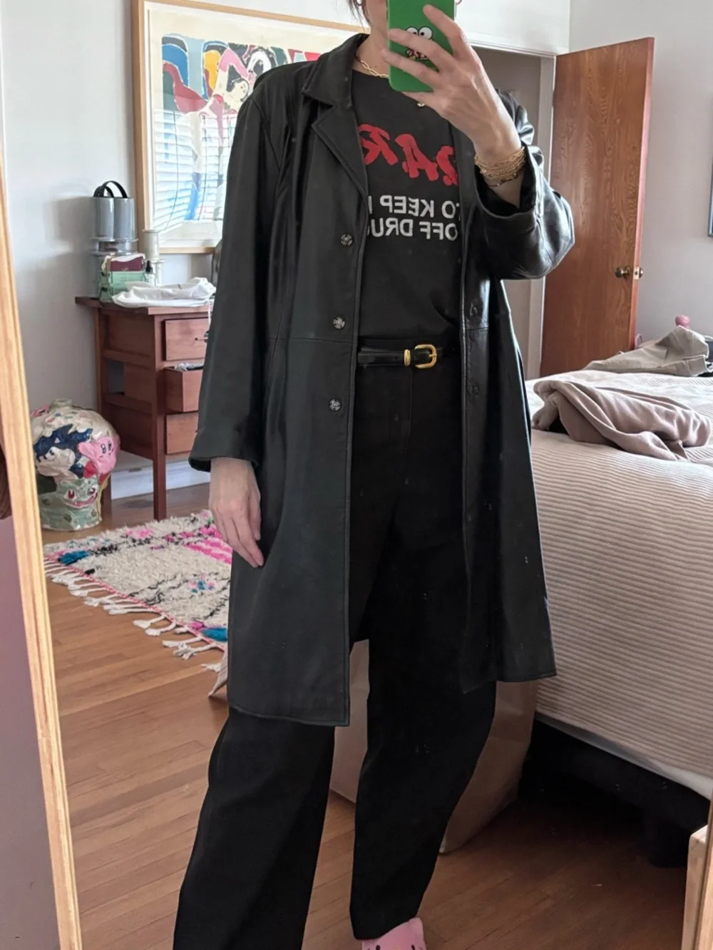 Amazing vintage dream Black Leather Long Coat EVC fits S/M - Picture 2 of 2